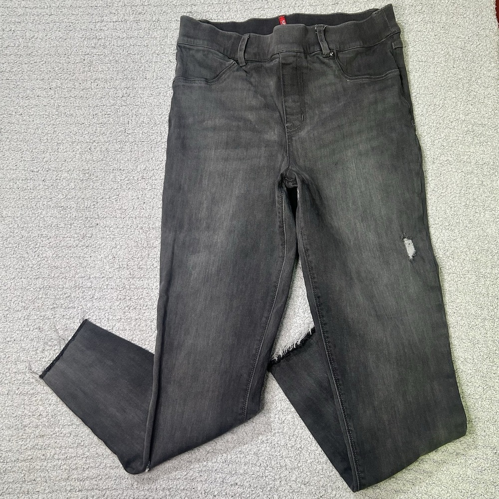 Spanx Skinny Ankle Jeans Gray Charcoal L Streetwear Edgy Minimalist Distressed